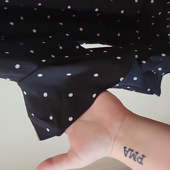 Gently Used Black and White Polka-dot Long Sleeve Top with Ruffle Sleeve - Picture 5 of 10